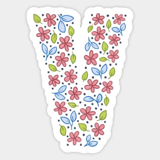 Floral Monogram Letter V - pink and blue Sticker